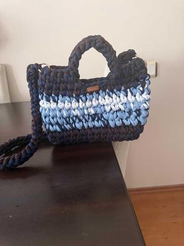 Lacivert Çizgili Mini Çanta
