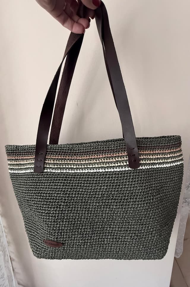 Olive Stripe-Trim Tote