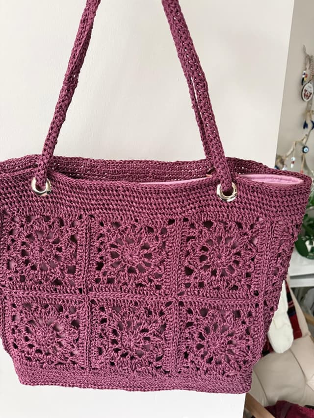 Plum Granny-Square Tote